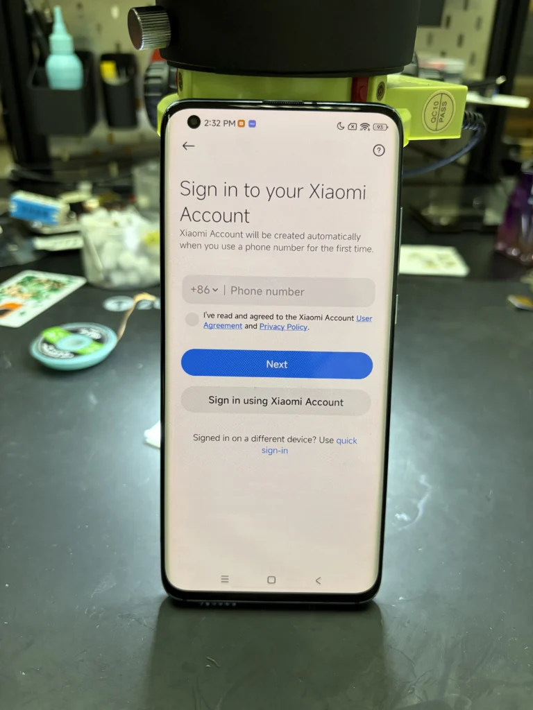 Xiaomi phone showing settings after Mi Account service